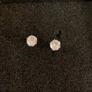 Elegant Silver Tone Round Cubic Zirconia Stud Earrings